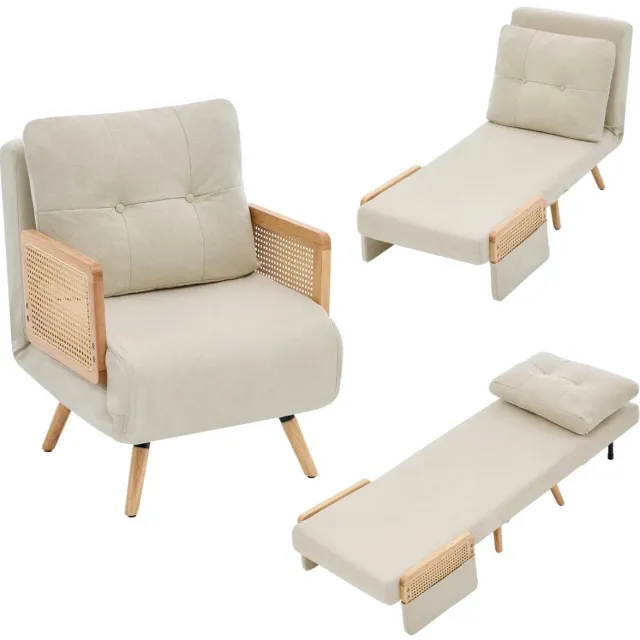 emvae Stoel - Fauteuil - Relaxfauteuil - Loungestoel- 3-in-1 Fauteuil Bed - Opvouwbaar Logeerbed - Beige