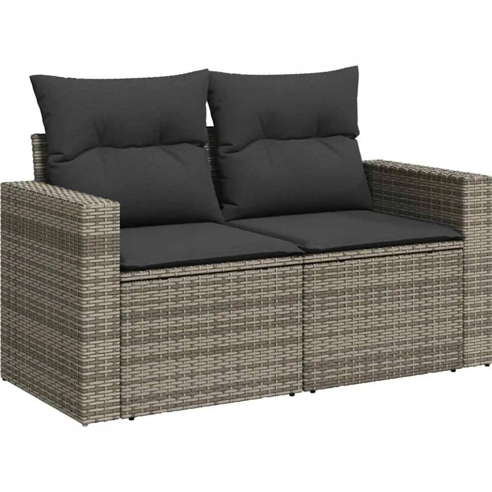 vidaXL 7-delige Loungeset met kussens poly rattan grijs