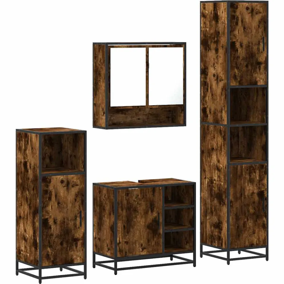 vidaXL 4-delige Badkamermeubelset bewerkt hout gerookt eikenkleurig, foto 3