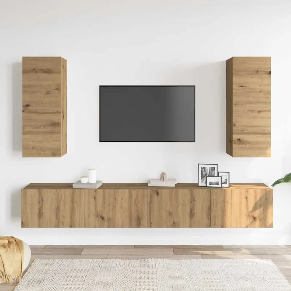 vidaXL 4-delig Tv-meubelset wandmontage bewerkt hout artisanaal eiken, foto 2