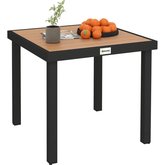 Killogood Tuintafel kunststof 78 x 78 x 74 cm weersbestendig aluminium frame - buffettafel kampeertafel voor 4 personen balkontafel terrastafel buiteneettafel voor tuin - terras balkon zwart Natuurlijk hout