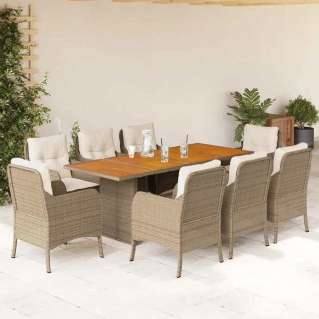 vidaXL 9-delige Tuinset met kussens poly rattan beige, foto 2