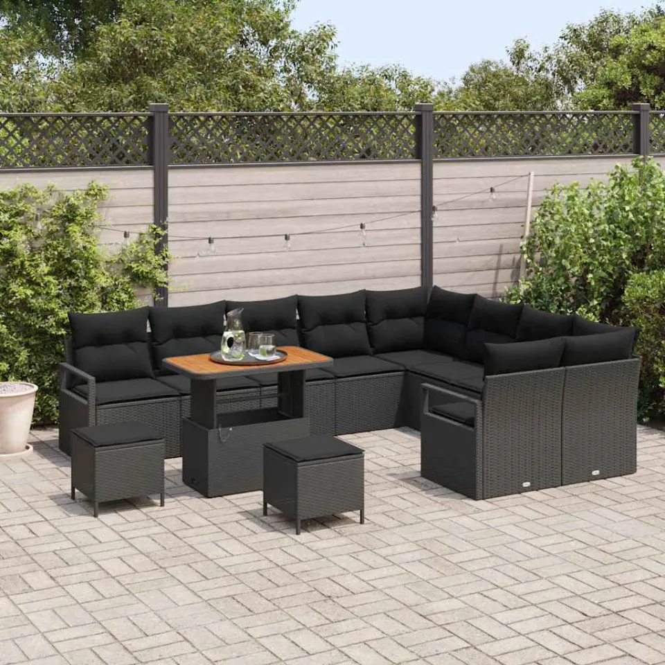 vidaXL Tuinbankenset 12 st Zwart poly rattan, foto 3