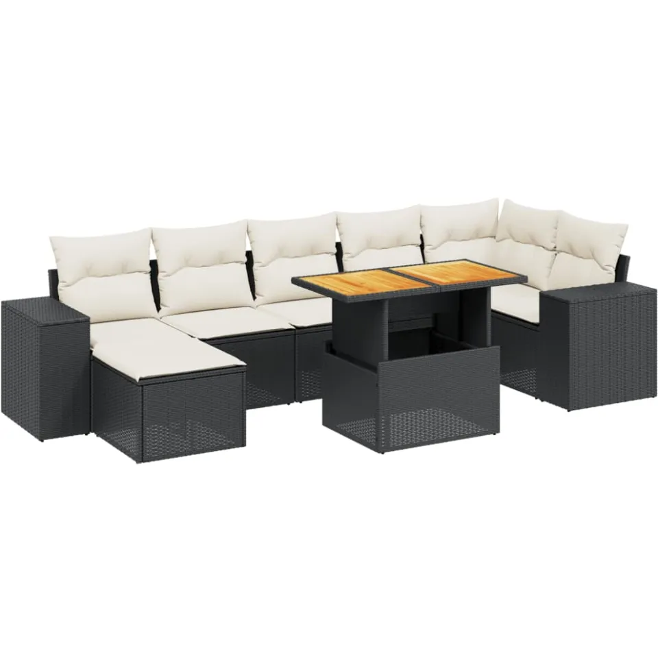 vidaXL 8-delige Loungeset met kussens poly rattan zwart