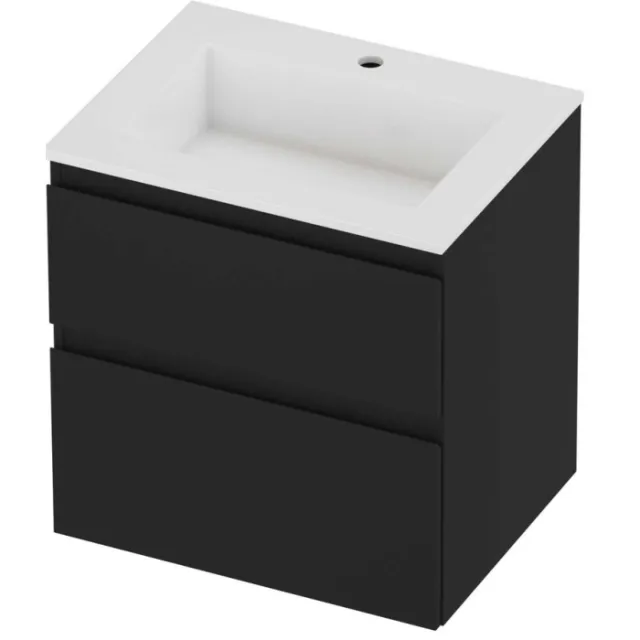 Proline Aristo Badmeubelset Polystone Elegant 1 Kraangat 60x46x62 cm Glans Wit Mat Zwart