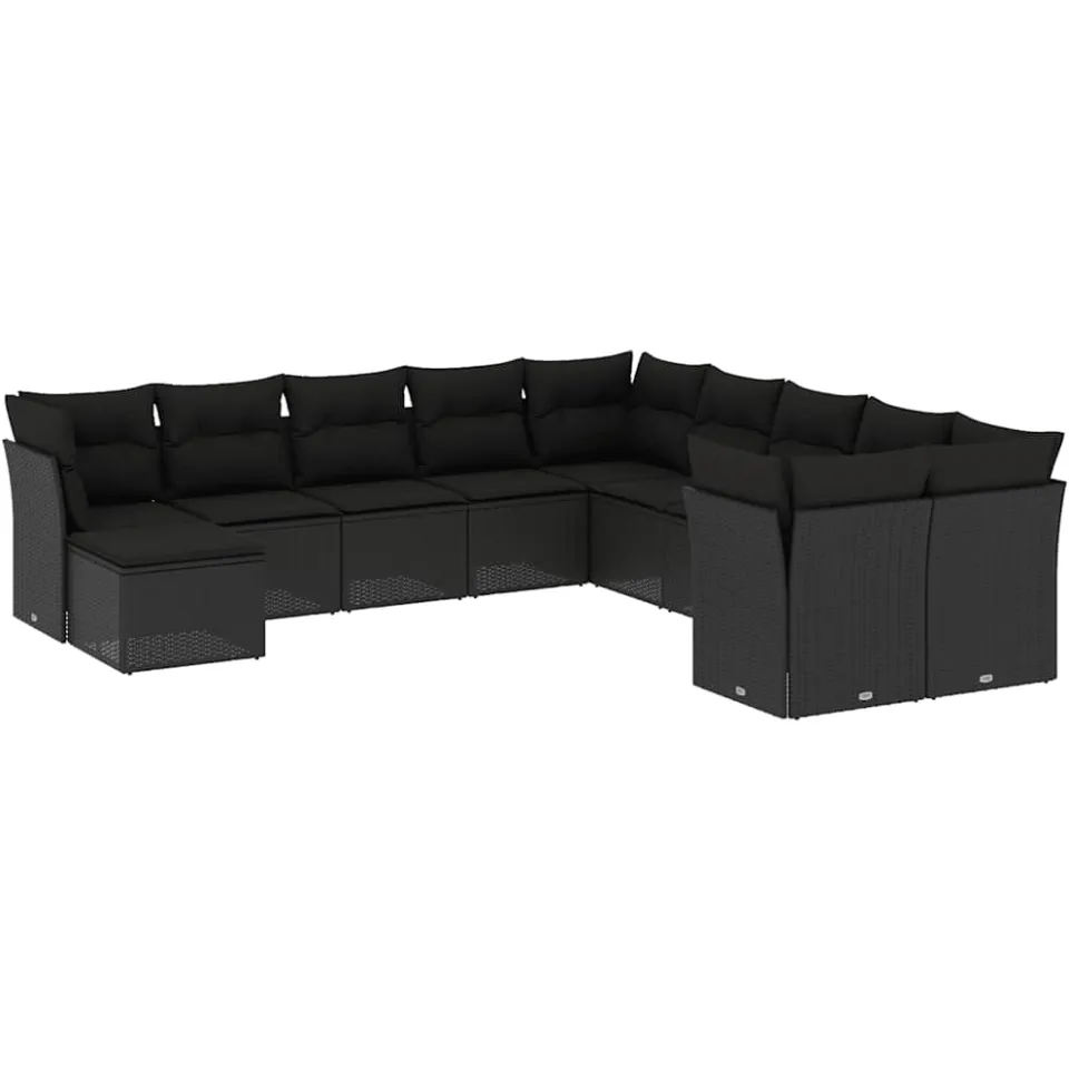 vidaXL 11-delige Loungeset met kussens poly rattan zwart