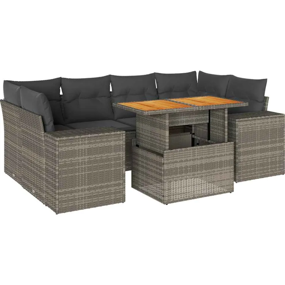 vidaXL 7-delige Loungeset met kussens poly rattan grijs, foto 3