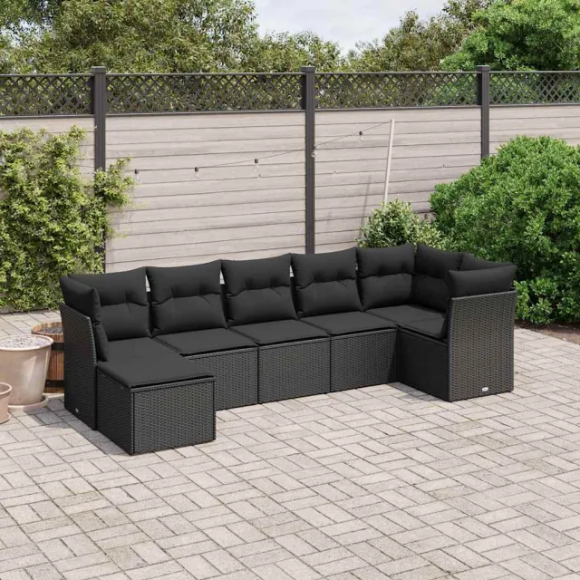 vidaXL 7-delige Loungeset met kussens poly rattan zwart, foto 2