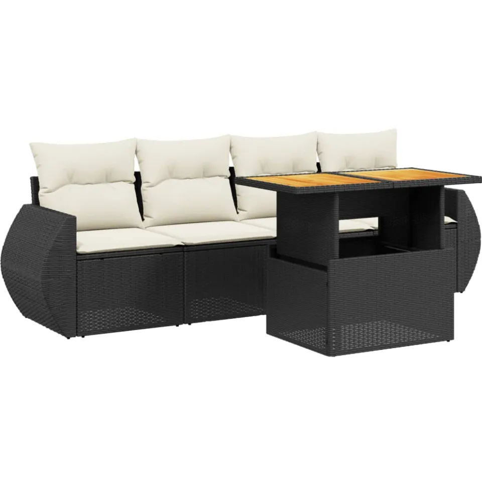 vidaXL 5-delige Loungeset met kussens poly rattan zwart, foto 3
