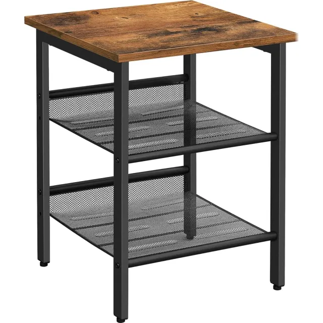 meerklose Salontafel voor woonkamer, nachtkastje in industriële stijl voor slaapkamer, met 2 verstelbare netplanken, stabiele metalen constructie, eenvoudige montage, vintage bruin en zwart LET23X