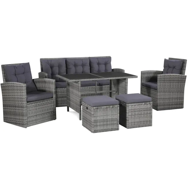 vidaXL 6-delige Loungeset met kussens poly rattan grijs, foto 2