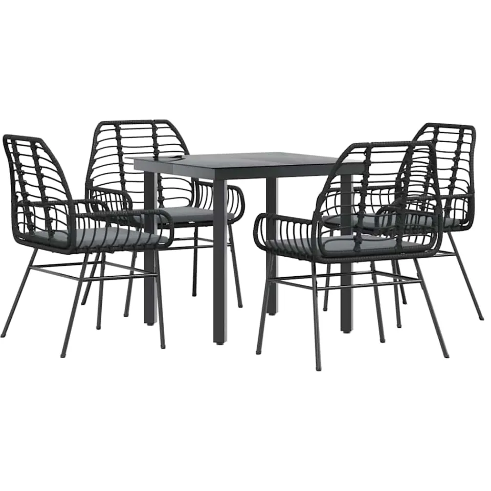 vidaXL 5-delige Tuinset met kussens poly rattan glas zwart