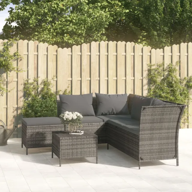 vidaXL 4-delige Loungeset met kussens poly rattan grijs, foto 2