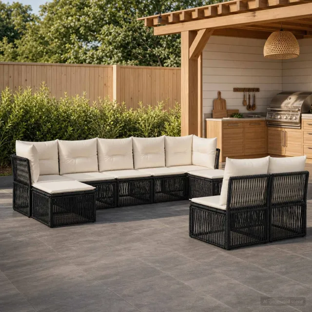 vidaXL Tuinbankenset 9 st 9-zits Zwart poly rattan, foto 2
