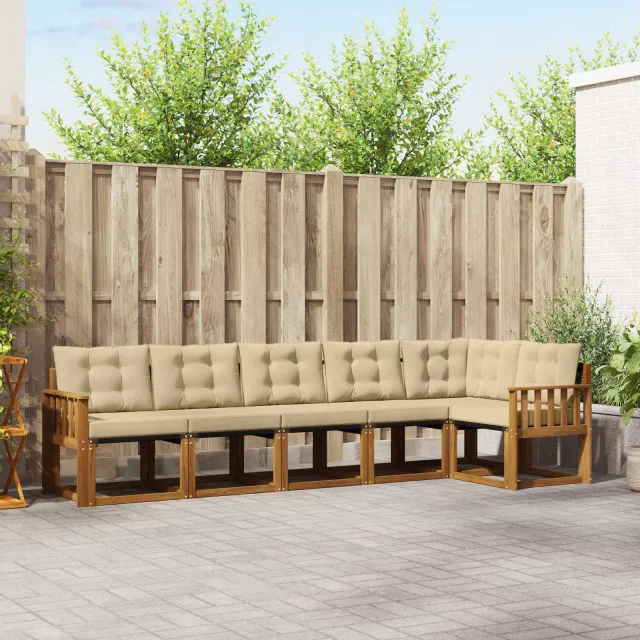 vidaXL Buiten bankenset 6 st 6-zits Natuurlijk en Beige