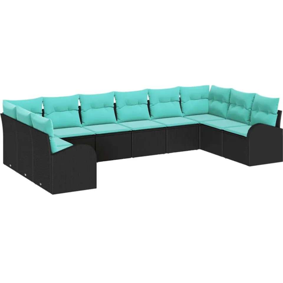 vidaXL Tuinbankenset 10 st Zwart en Turquoise poly rattan