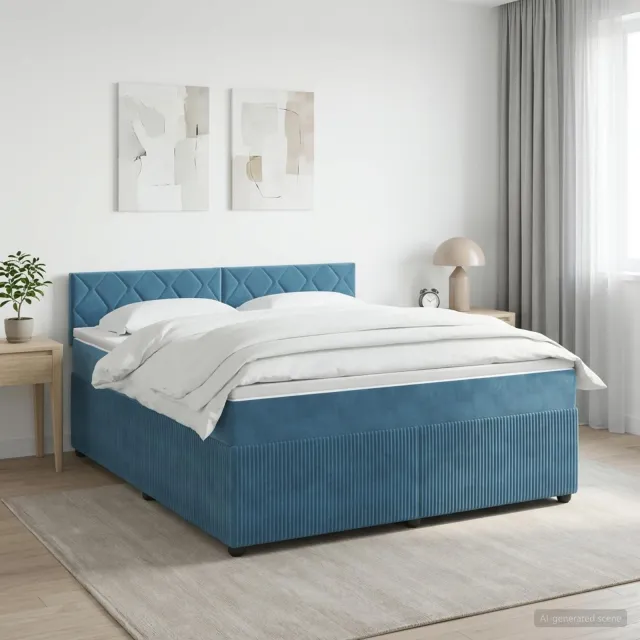 vidaXL Boxspringbed met matras Donkerblauw 140 x 200 cm Fluweel