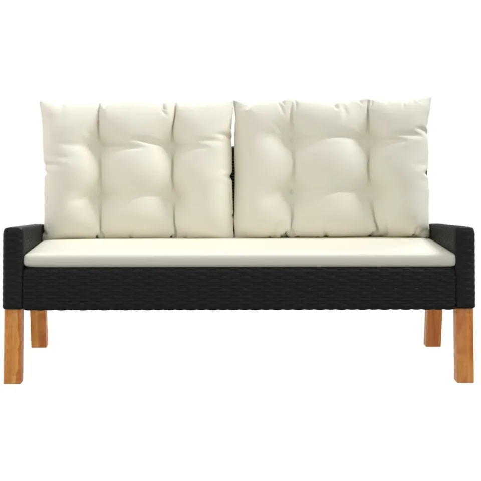 vidaXL 4-delige Loungeset met kussens poly rattan en massief hout zwart, foto 4