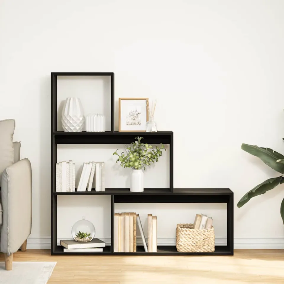 vidaXL Kamerscherm / boekenkast 3-laags 123x29x123 cm hout zwart, foto 2