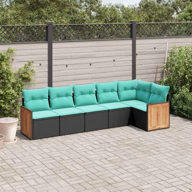 vidaXL 6-delige tuinbankset met kussens van zwart polyrotan, foto 2