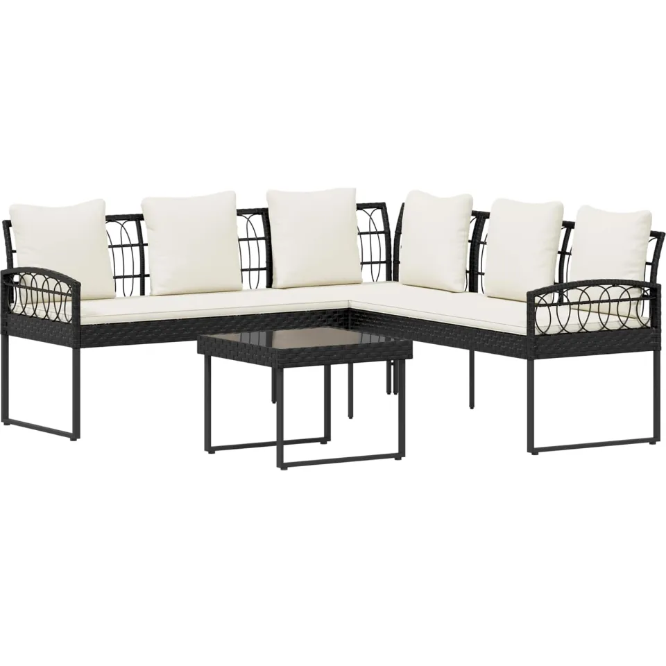 vidaXL Tuinbankenset 2 st Zwart en Crème Poly Rattan Staal