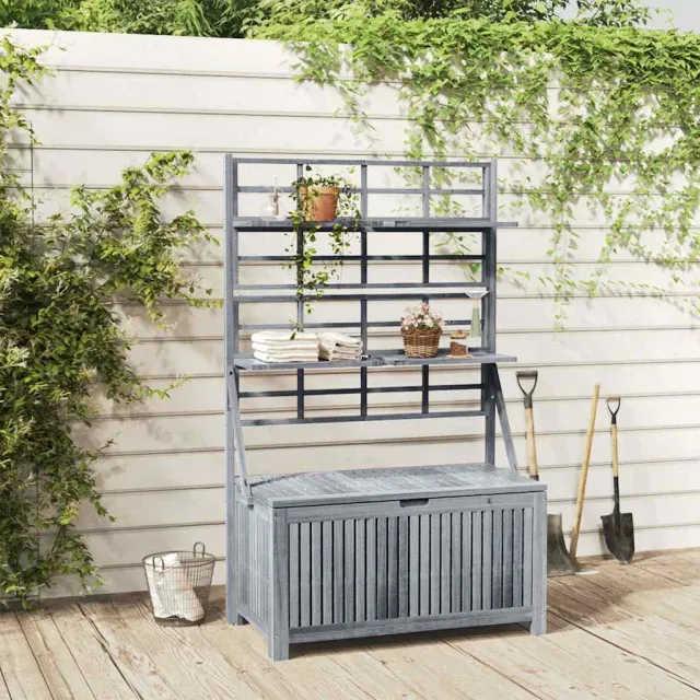 vidaXL Opbergbox met latwerk 99x55x160 cm massief acaciahout grijs, foto 2