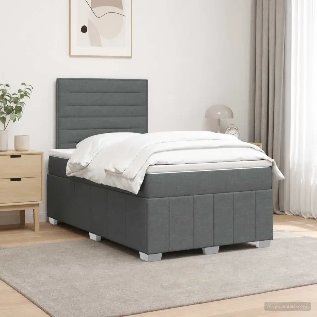 vidaXL Boxspringbed met matras Donkergrijs 120 x 190 cm Stof