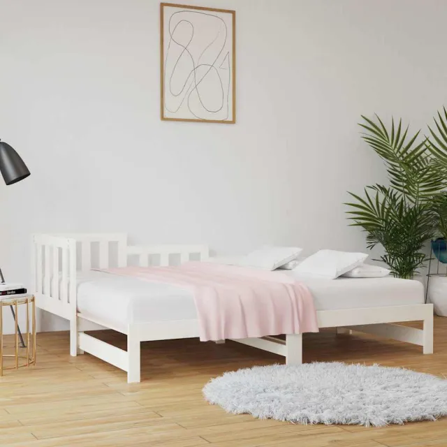 vidaXL Slaapbank uitschuifbaar massief grenenhout wit 90x190 cm