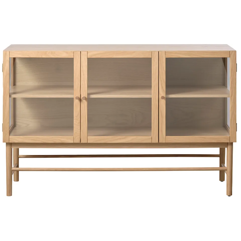 Olivine Boris eikenhouten dressoir naturel - met glazen deuren - 140 x 43 cm, foto 3