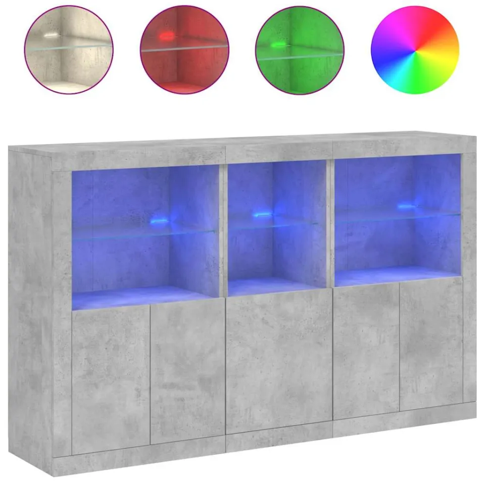 vidaXL Dressoir met LED-verlichting 162x37x100 cm betongrijs grijs, foto 3