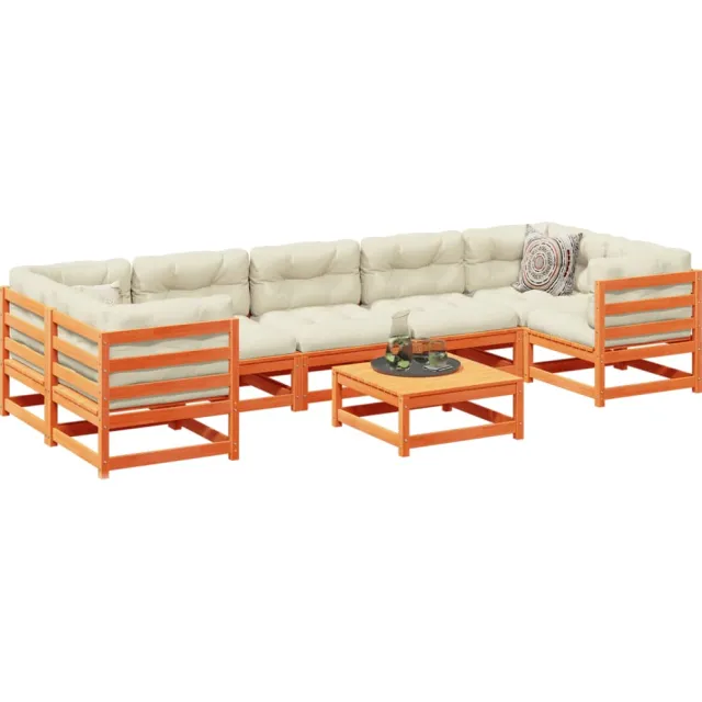 vidaXL 8-delige Loungeset met kussens massief grenenhout wasbruin