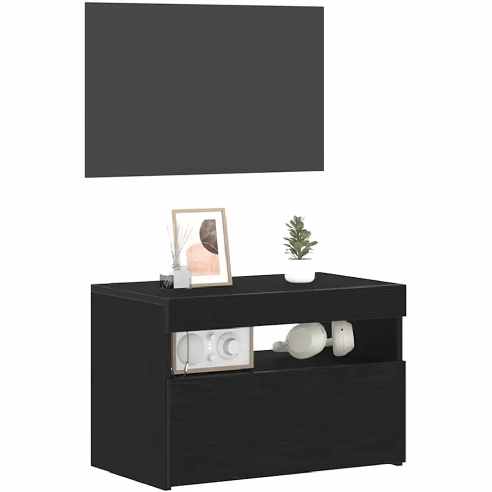 vidaXL Nachtkastje Zwart Eiken 60 x 35 x 40 cm Bewerkt hout, foto 3