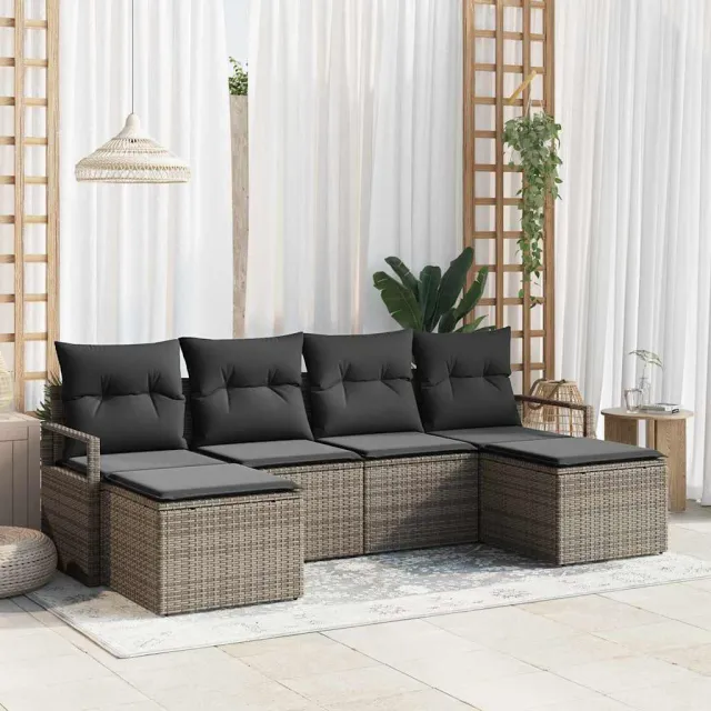 vidaXL Bankstel 6 st Grijs poly rattan, foto 2