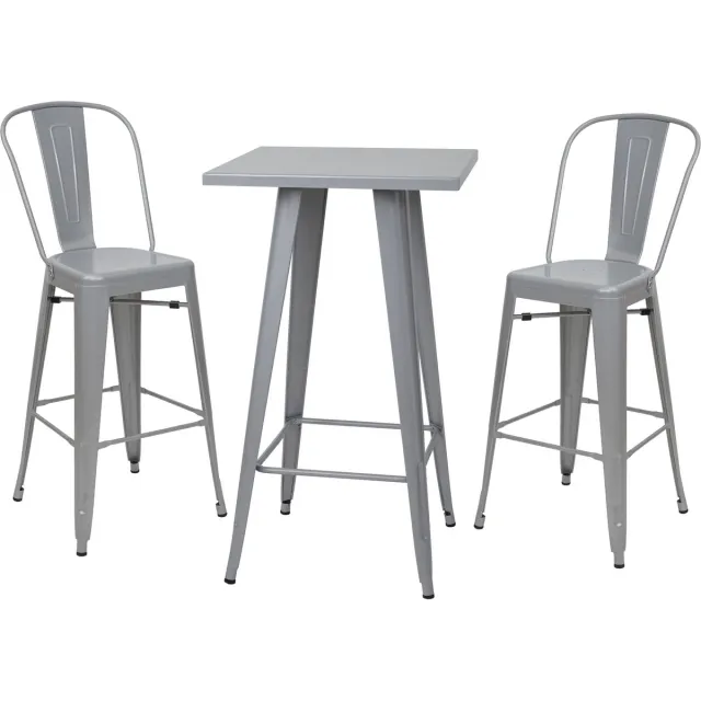 MCW Set hoge tafel + 2x barkruk MCW-A73, barkruk bartafel, metalen industrieel ontwerp ~ grijs
