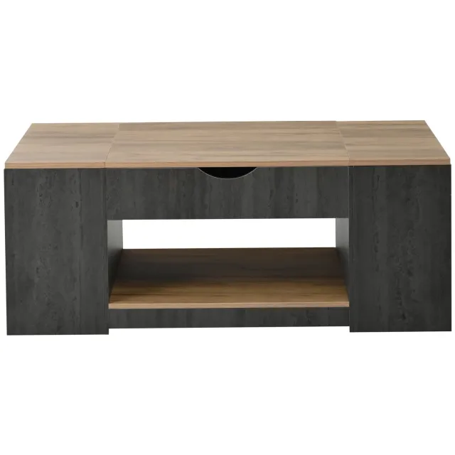 SONNENH Salontafel met liftblad, 3 opbergvakken en open legplank - Grijs en houtlook - 109,5 x 59,7 cm Grijs en bruine houtlook
