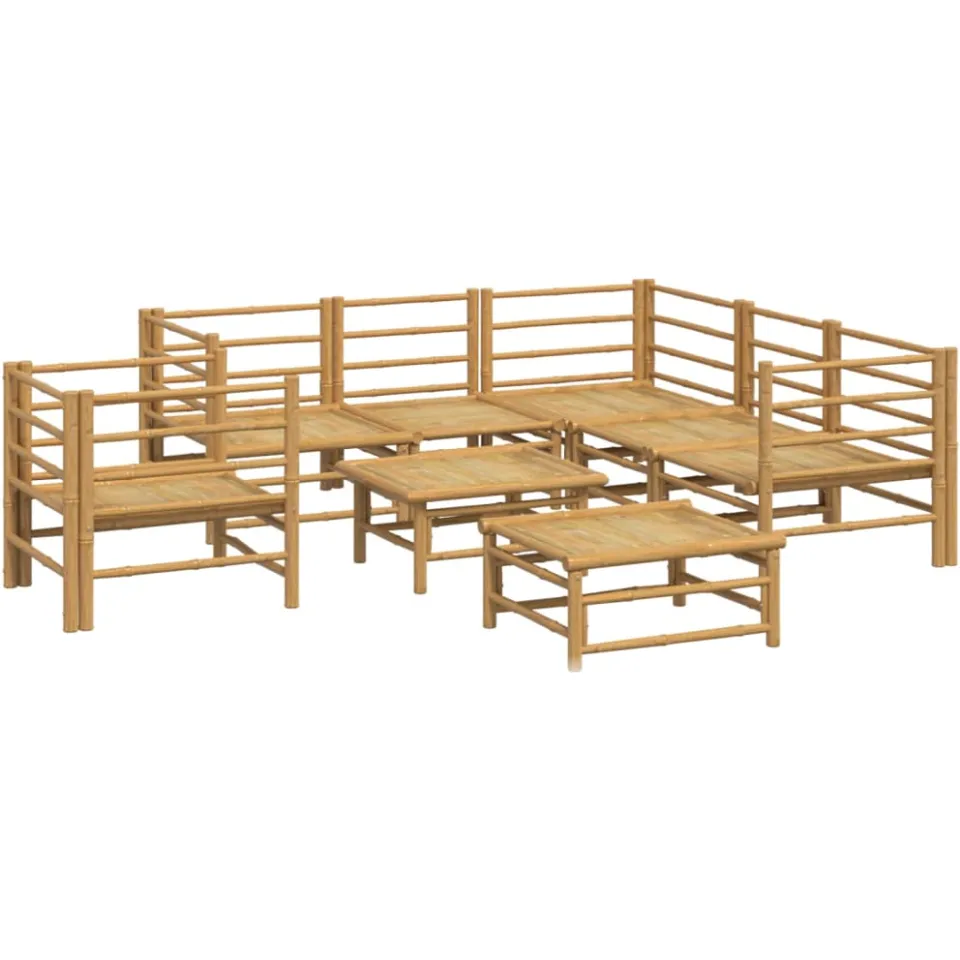 vidaXL 8-delige Loungeset met kussens bamboe lichtgrijs bruin, foto 3