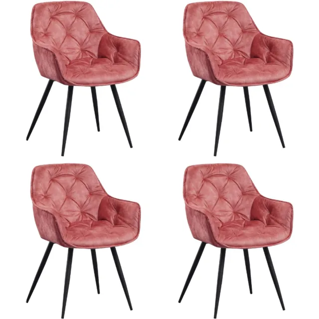 Dimehouse Set van 4 Eetkamerstoelen Velvet Roze Stof Audrey - Met Armleuningen - Velvet - Industrieel