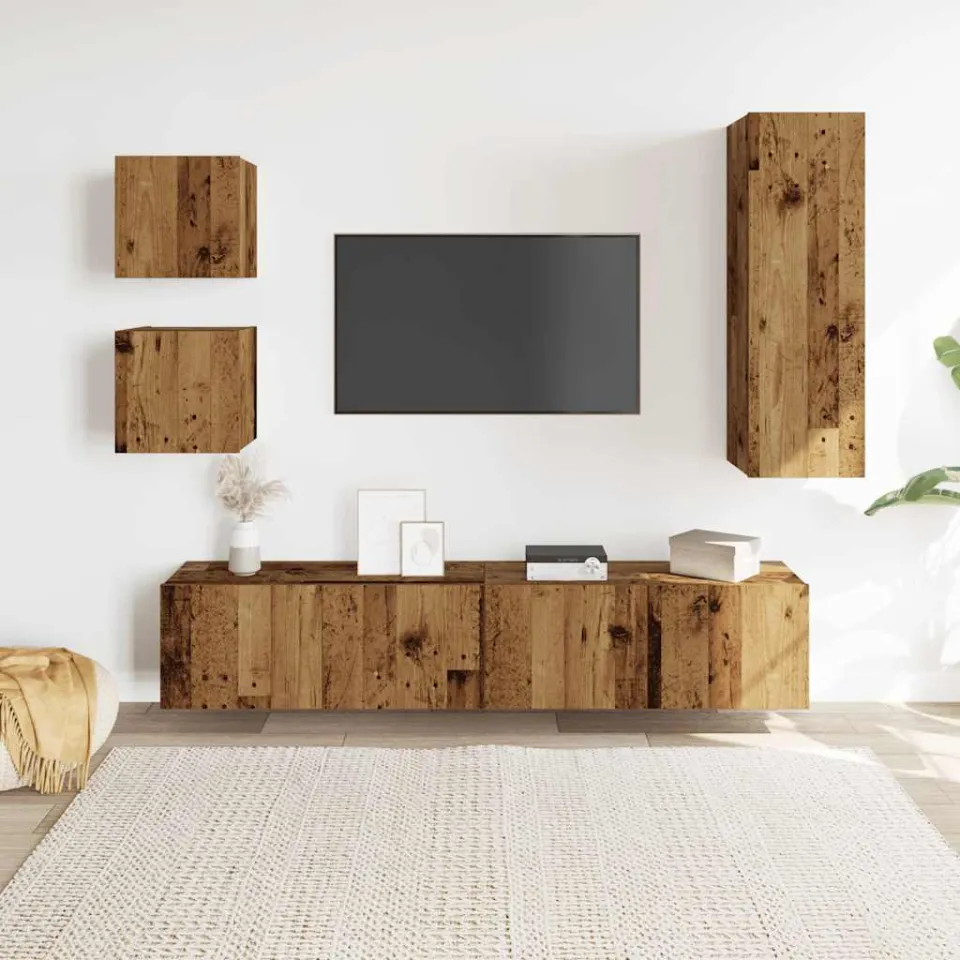 vidaXL 5-delig Tv-meubelset wandmontage bewerkt hout oud houtkleurig bruin, foto 2