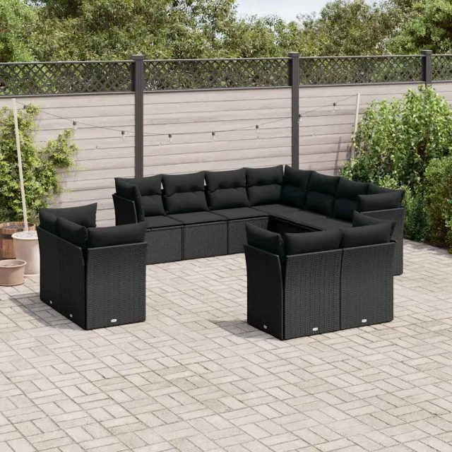 vidaXL 11-delige Loungeset met kussens poly rattan zwart, foto 2