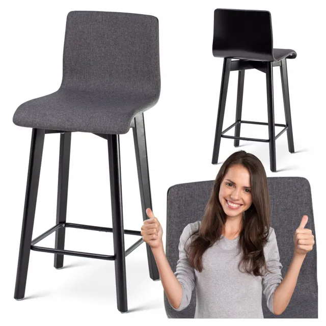 Deltachairs Houten barkruk Luka Soft 65 cm, zwart gestoffeerd, voor keukeneilanden