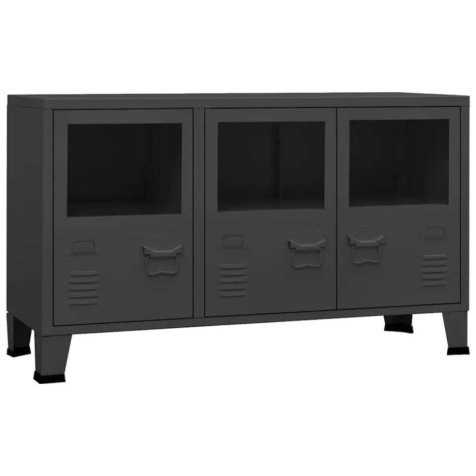 vidaXL Dressoir industrieel 105x35x62 cm metaal en glas antracietkleur, foto 3