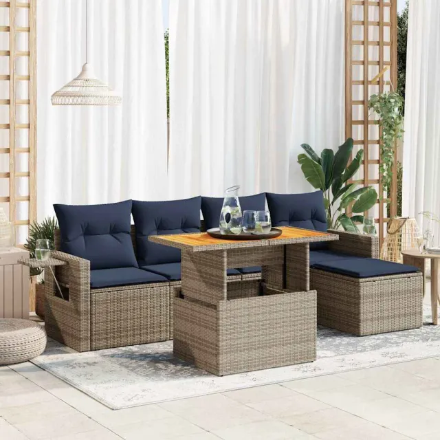 vidaXL 6-delige Loungeset met kussens poly rattan grijs, foto 2