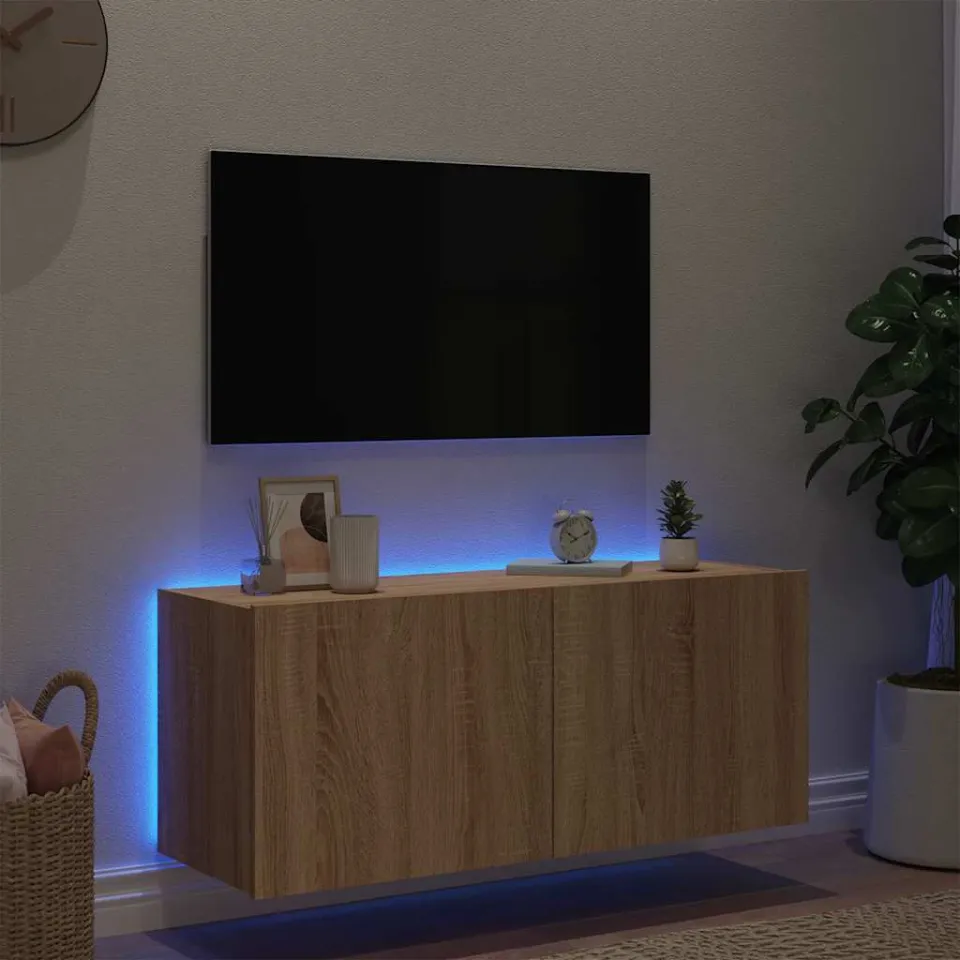 vidaXL Tv-wandmeubel met LED-verlichting 100x35x41 cm sonoma eiken, foto 3