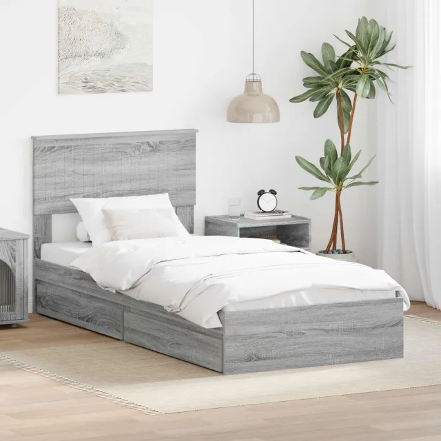 vidaXL Opslag bed met lade Grijs Sonoma 90 x 200 cm Bewerkt hout