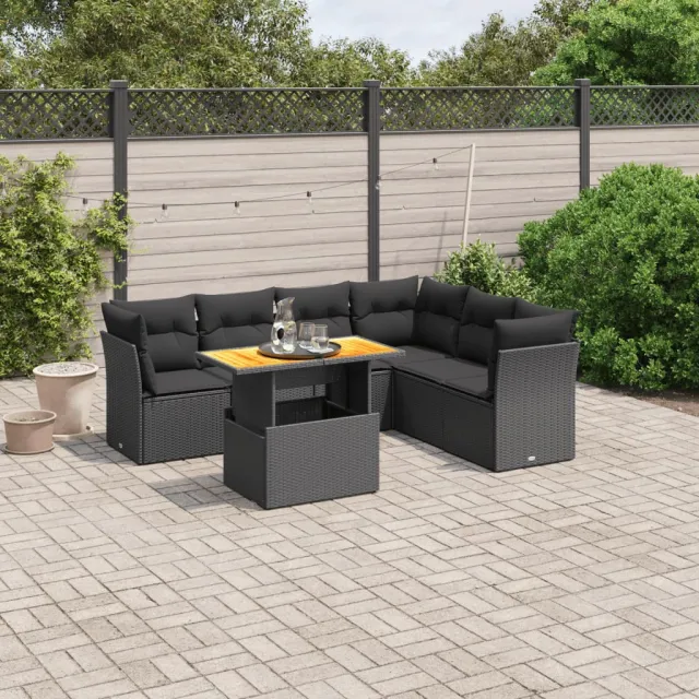 vidaXL 7-delige Loungeset met kussens poly rattan zwart, foto 2