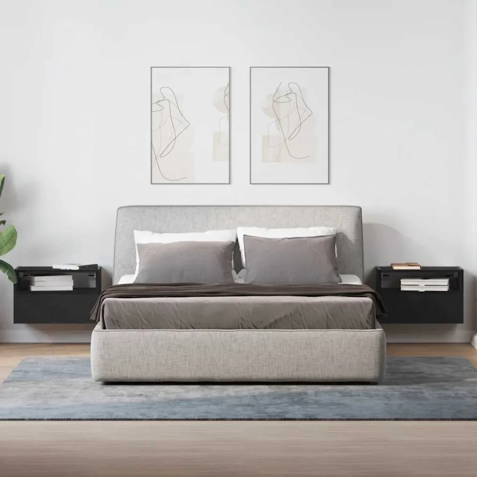 vidaXL Nachtkastjes 2 st wandgemonteerd 45x26x28,5 cm zwart, foto 2