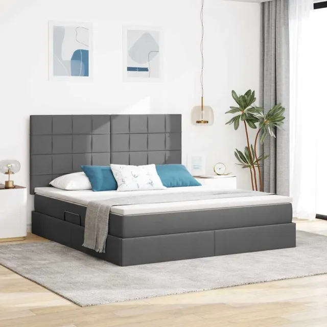 vidaXL Opslag bed met matras met opslag Donkergrijs 180 x 200 cm Stof