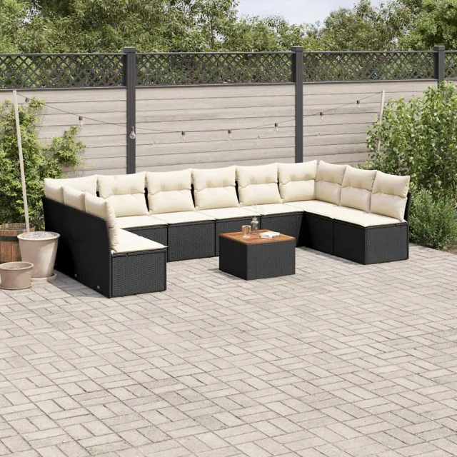 vidaXL 11-delige Loungeset met kussens poly rattan zwart, foto 2