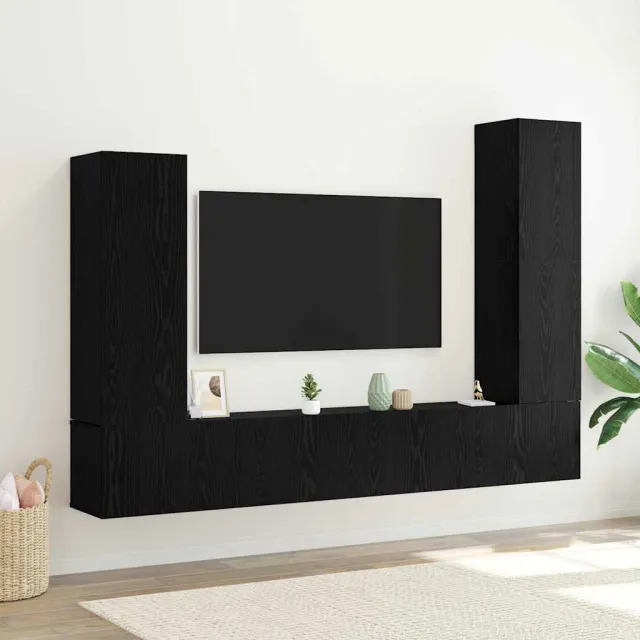 vidaXL Tv-meubelset 4 st 30,5 x 30 x 110 cm Zwart Eiken