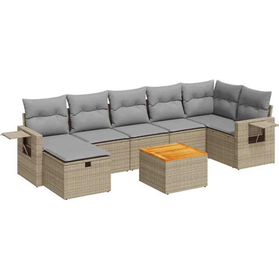 vidaXL 8-delige Loungeset met kussens poly rattan beige, foto 3